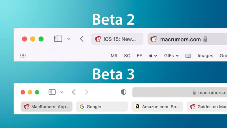 Сверху — как Safari выглядела в macOS Monterey beta 2, а снизу — как стал выглядеть в beta 3. Фото.