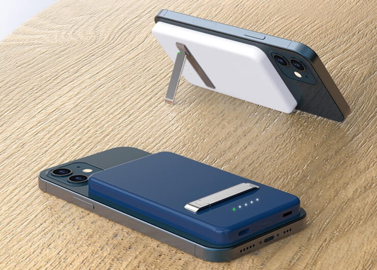 MagSafe-пауэрбанк для iPhone. Откиньте эту ножку и поставьте iPhone вертикально. MagSafe-пауэрбанк для iPhone. Откиньте эту ножку и поставьте iPhone вертикально. Фото.