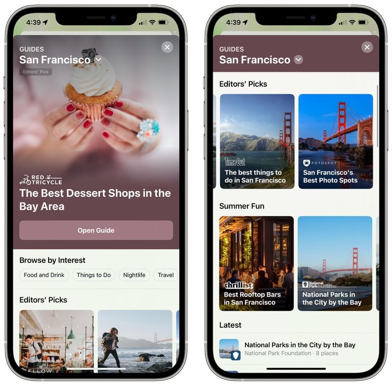 Теперь Apple Maps будут советовать вам, куда сходить в том или ином городе. Фото.