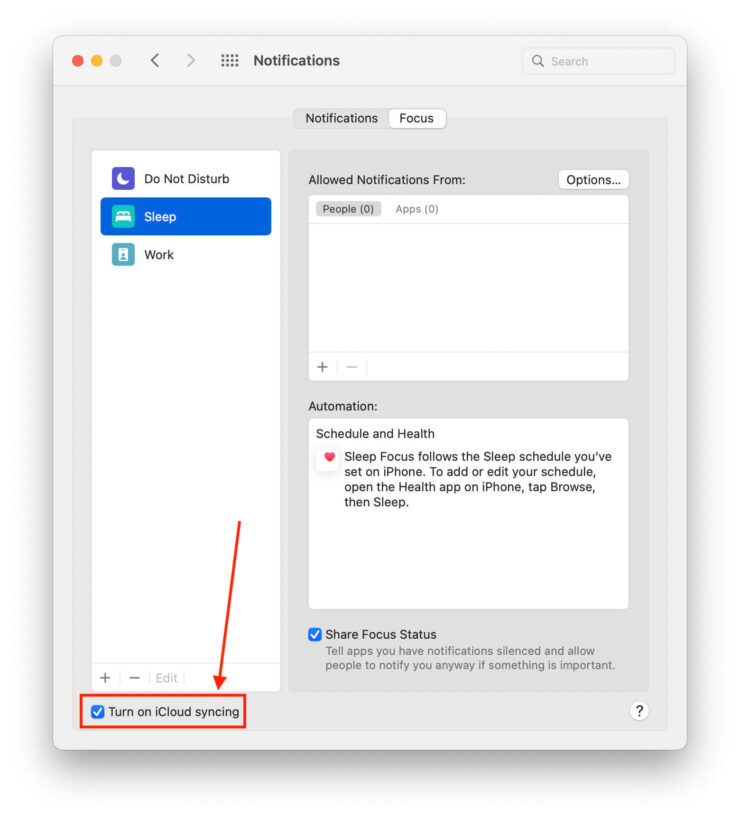 Настройки Фокуса можно синхронизировать по iCloud. Фото.