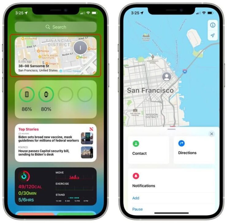 Поиск устройств в iOS 15. Теперь у Локатора будет свой виджет. Фото.