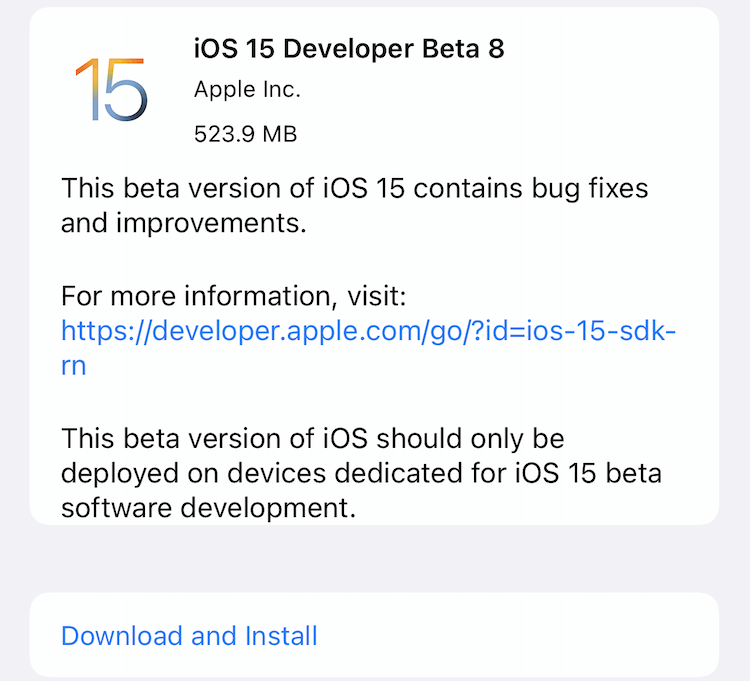 Apple выпустила iOS 15 beta 8. Релиз — через пару недель