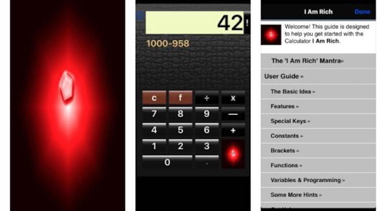 Приложение I am Rich по-прежнему доступно в App Store, но теперь обзавелось встроенным калькулятором и подешевело. Фото.