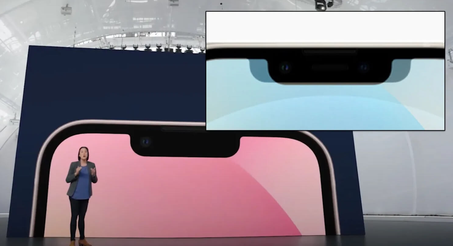 Выемка в экране iPhone 13 стала чуть уже, но выше. Фото.