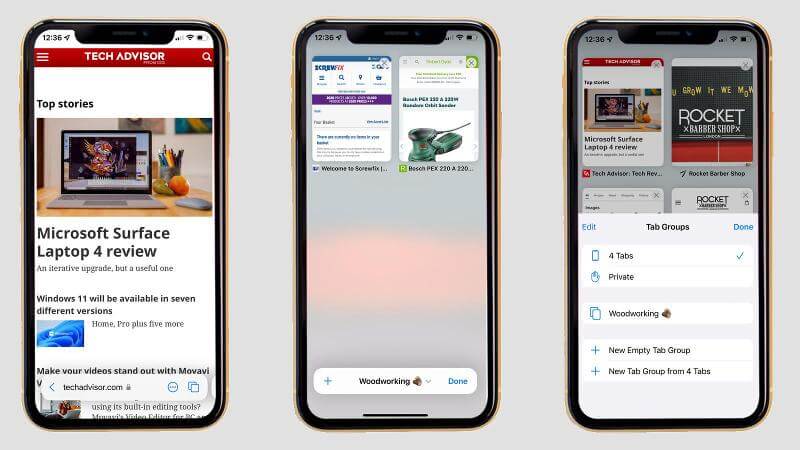 Группы вкладок в Сафари позволяют разделять контент. Фото.