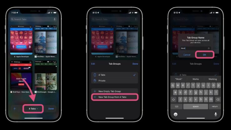 В Сафари появится возможность группировать вкладки. Фото.