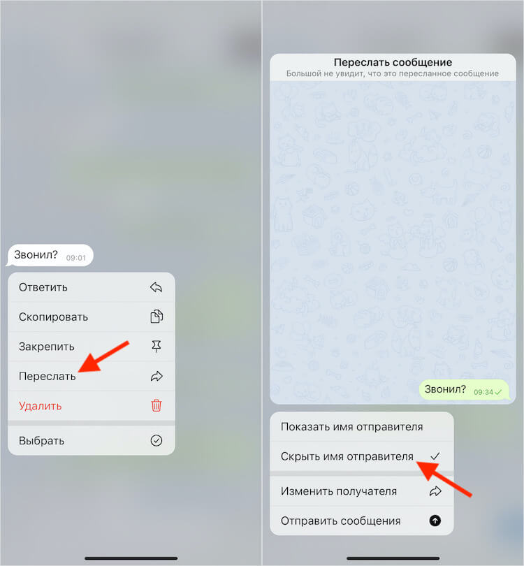 Теперь вы можете скрыть автора пересылаемого сообщения. Фото.