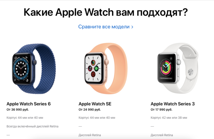 Сравнение Apple Watch. Apple не позволяет добавить Apple Watch 7 к сравнению. Фото.
