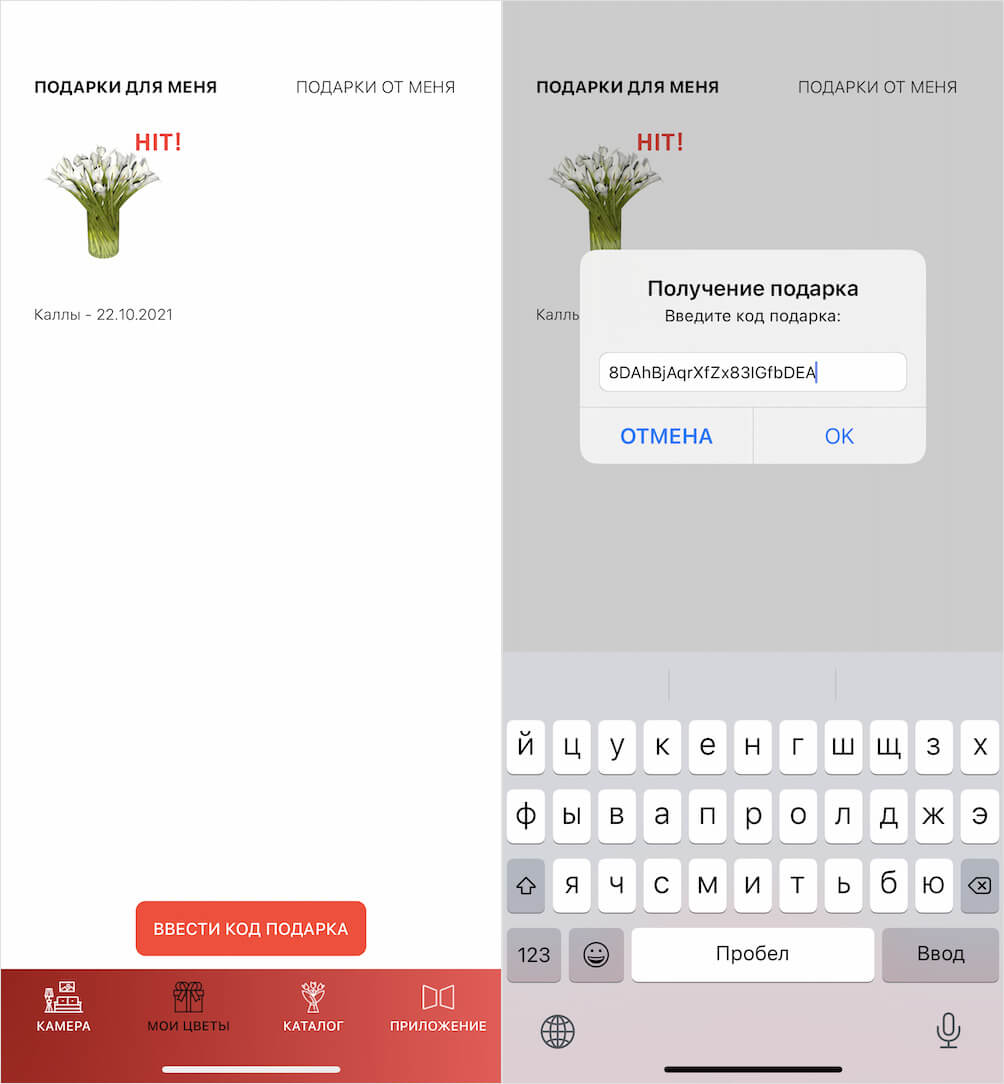 Получить подарок можно по ссылке, либо введя код в специальной вкладке. Фото.