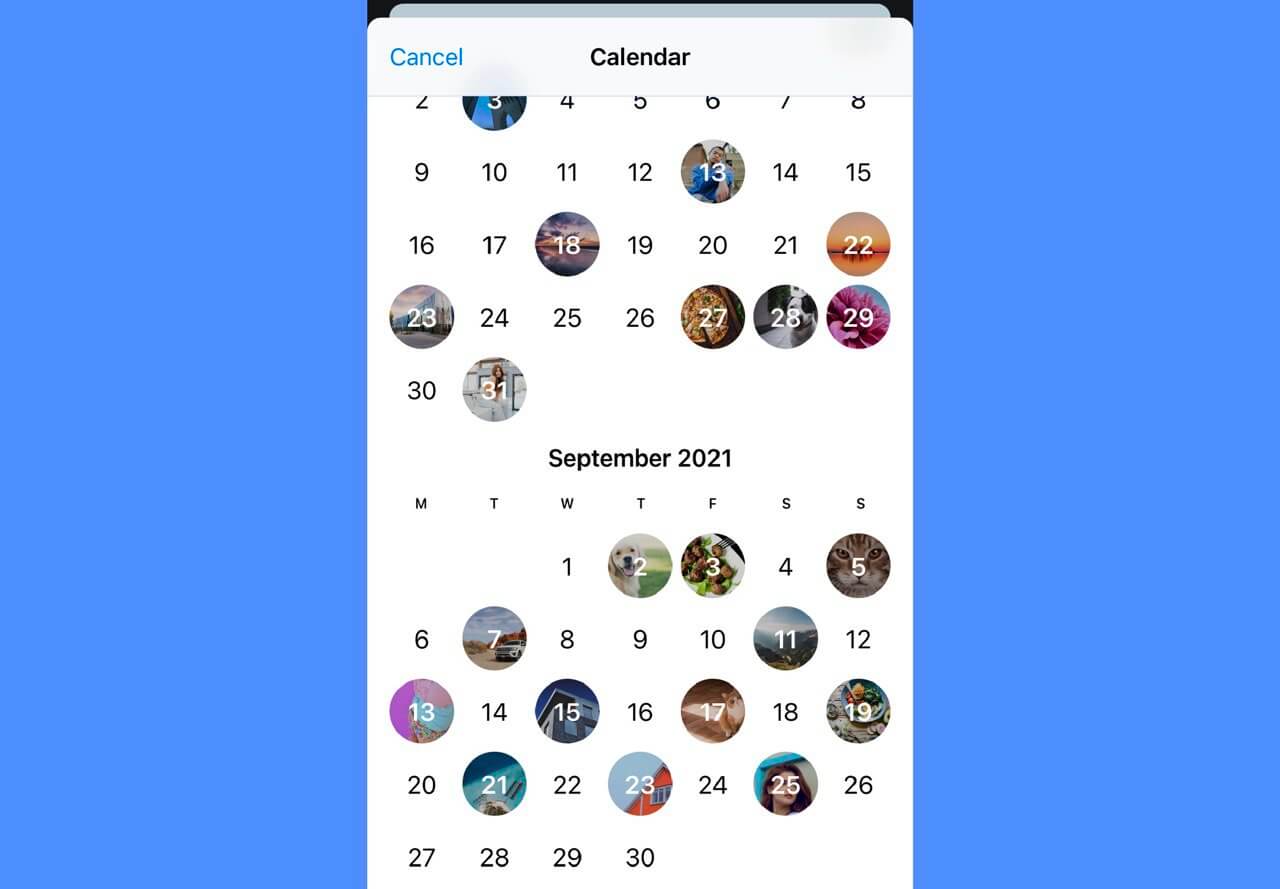 Календарь — крутая альтернатива Воспоминаниям в Инстаграм. Фото.
