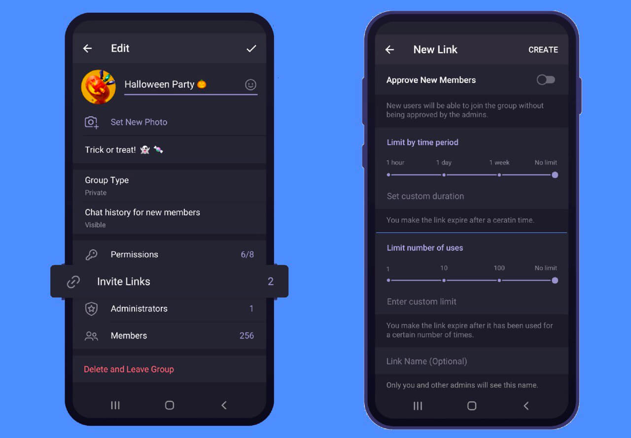 Ссылки на приглашения — будет удобно в коммерческих целях. Фото.