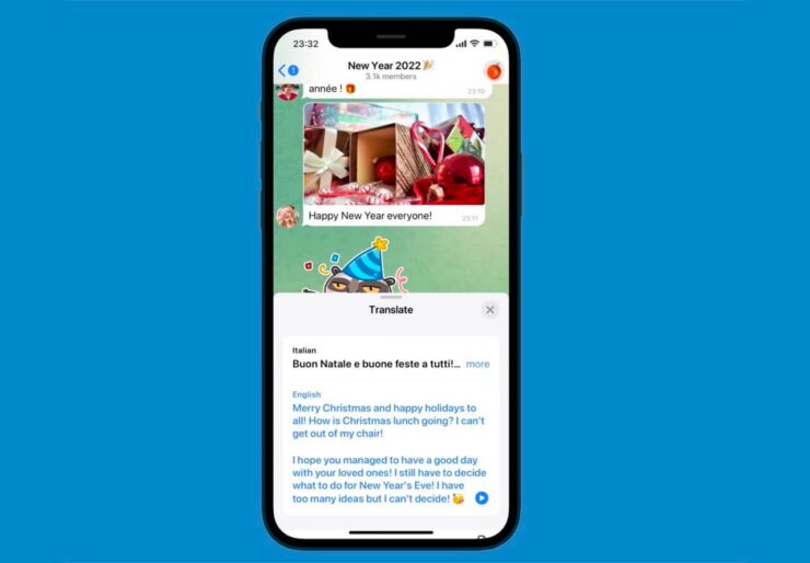Теперь в Телеграм можно переводить сообщения прямо внутри чата. Фото.