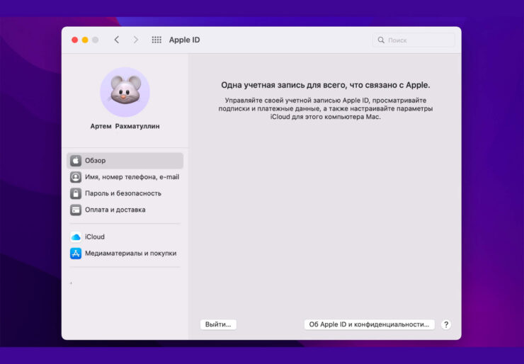 Выйдите из учетной записи Apple ID. Фото.
