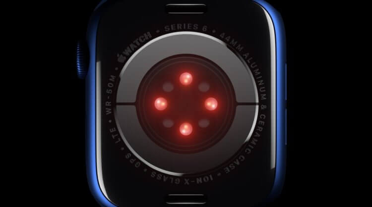 Как Apple Watch меряет уровень кислорода в крови. Количество светодиодов в Apple Watch 6 выросло в несколько раз, что помогло добавить функцию измерения кислорода в крови. Фото.