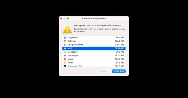 Не хватает оперативной памяти на Mac. Фото.