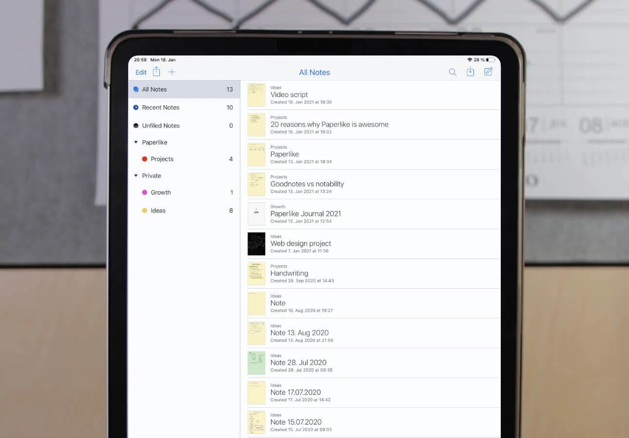 Сортировка папок в Notability. Фото.
