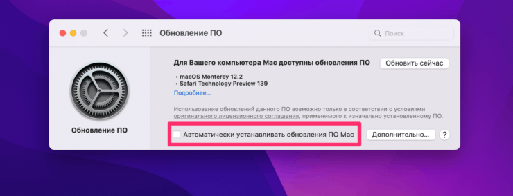 Отключите автоматическое обновление системы. Фото.