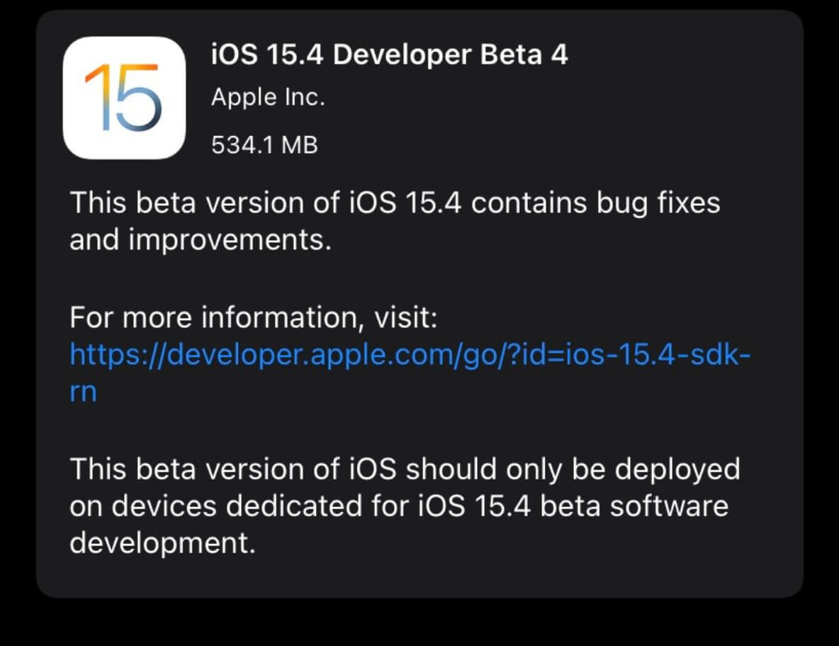 Apple выпустила iOS 15.4 beta 4. Что нового