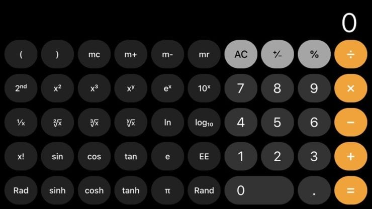 Как активировать научный калькулятор на Айфоне. Вот так выглядит инженерный калькулятор. Фото.