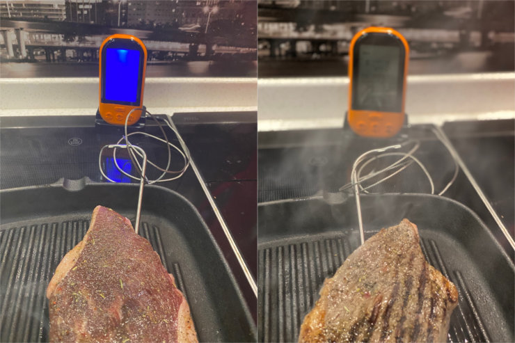 Термощуп для мяса беспроводной. Этот термощуп позволяет не стоять над готовящимся мясом. Он просигнализирует о готовности, когда температура достигнет заданной. Термощуп для мяса беспроводной. Этот термощуп позволяет не стоять над готовящимся мясом. Он просигнализирует о готовности, когда температура достигнет заданной. Фото.