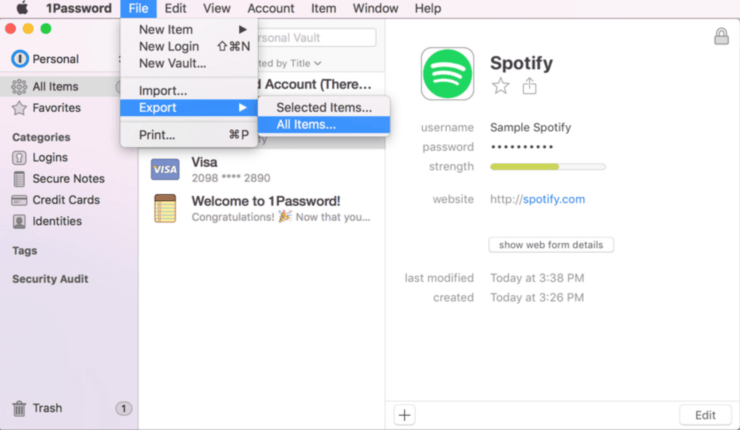 Как экспортировать пароли из 1Password. Вот так выглядит процедура экспорта из 1Password. Фото.