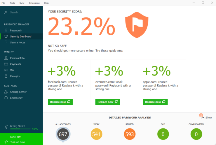 Dashlane — лучший менеджер паролей. Вот так выглядит интерфейс Dashlane. Фото.