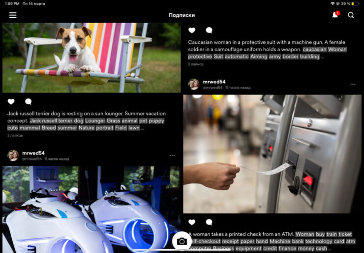 Замена Инстаграм. Вот так выглядит лента в EyeEm. От Инстаграм отличается только тем, что публикации располагают не в одну стопку. Фото.