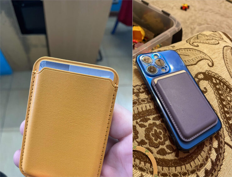 Кошелёк для карт на Айфон. Этот кошелёк можно крепить и к обычным Айфонам без MagSafe, закрепив магнит под чехлом. Фото.