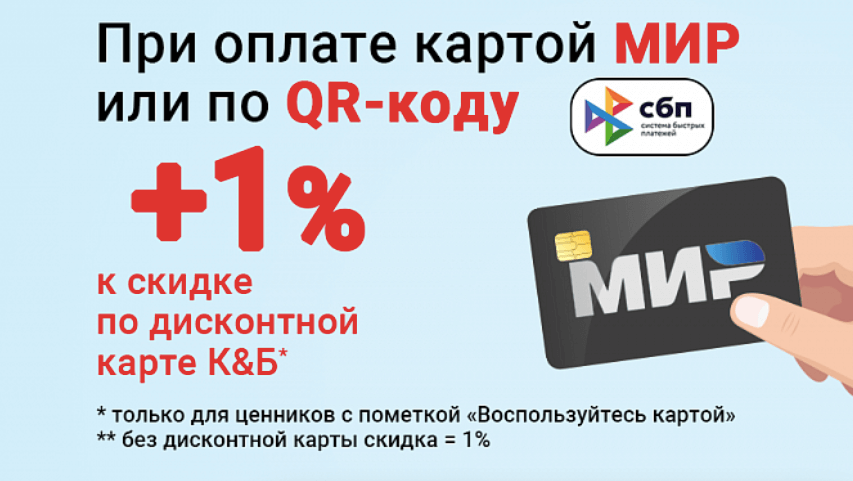 При оплате СБПэй нередко можно получить скидку в 1%. Фото.