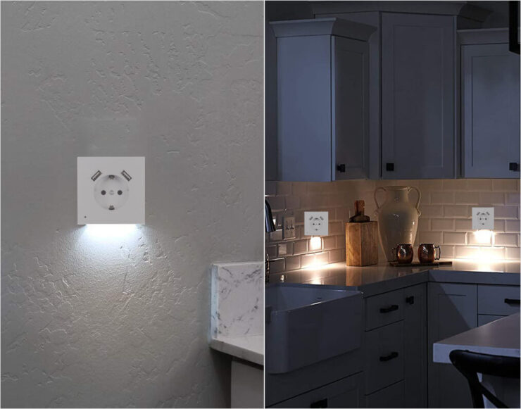 Купить розетку с подсветкой. Розетка с собственной подсветкой — это очень удобно и практично. Фото.