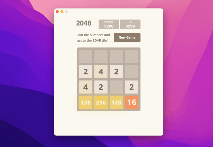2048 — головоломка на macOS. Простая головоломка, которая поможет скоротать время. Фото.