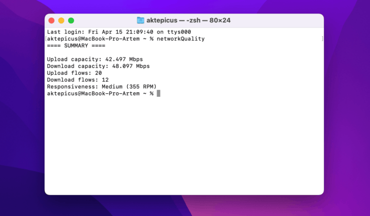 Проверка скорости интернета на Mac. В macOS Monterey можно обойтись и без отдельного приложения для измерения скорости интернета. Фото.