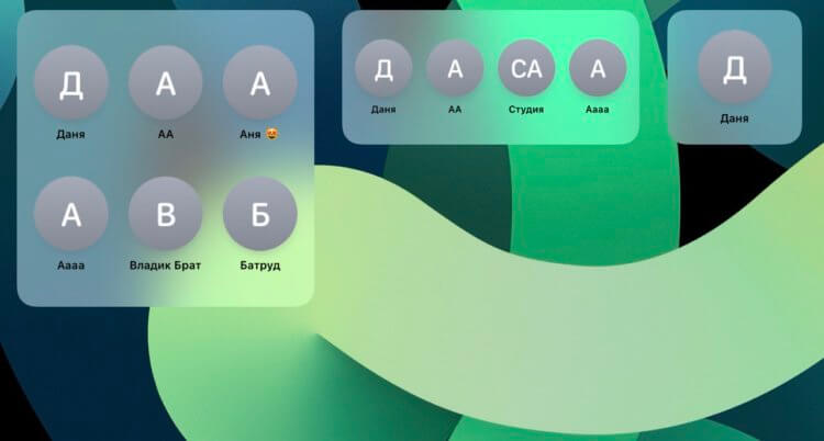 Как добавить виджет Контакты на iPhone. Изначально iOS предлагает виджеты трех размеров. Фото.