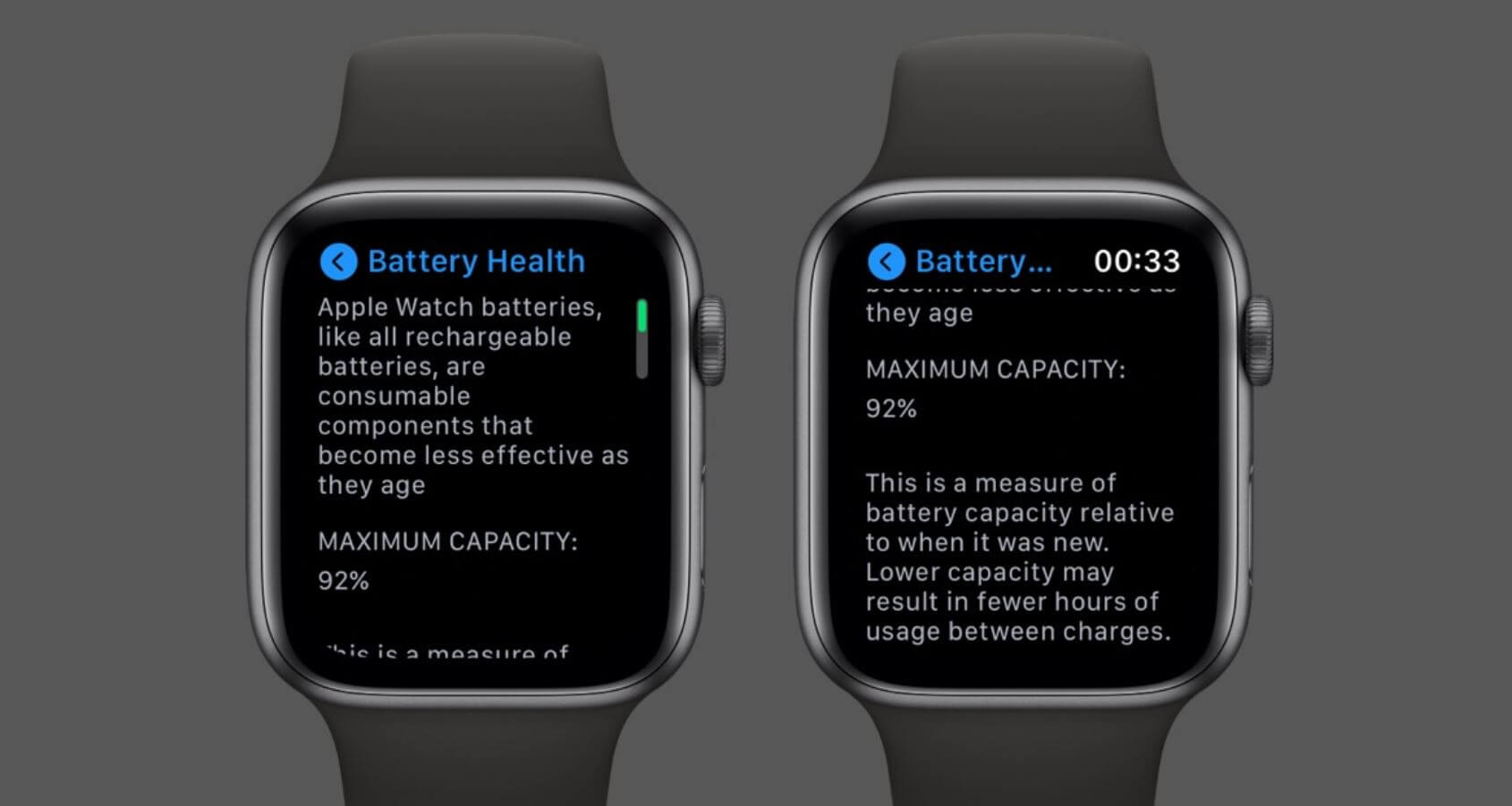 Как проверить состояние батареи Apple Watch. Старайтесь почаще проверять емкость аккумулятора Apple Watch. Фото.