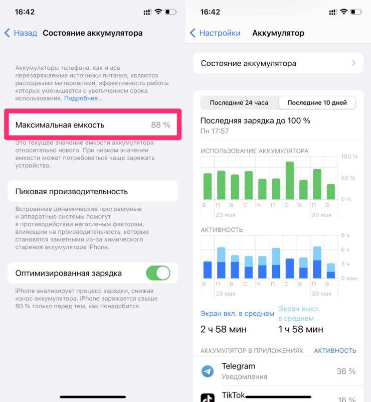 Максимальная емкость у моего коллеги тоже упала после беспровода. Фото.