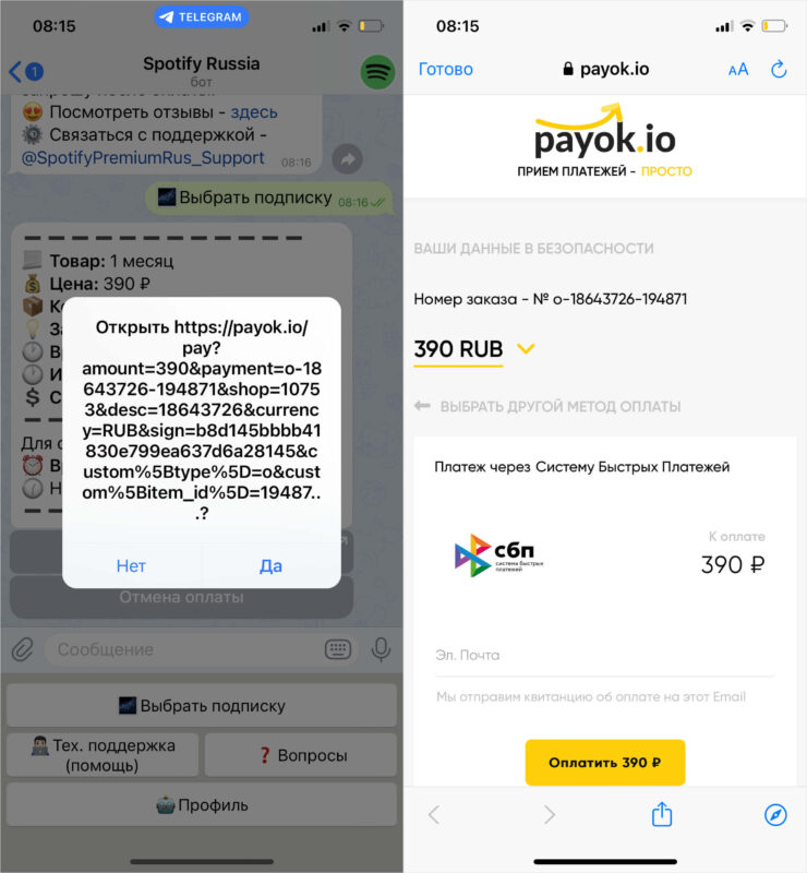 Как оплатить Спотифай в России. Оплата по СБП — самый удобный способ. Фото.