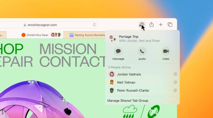 Совместное использование экрана в macOS. Теперь SharePlay поддерживает возможность совместного использования браузера. Фото.