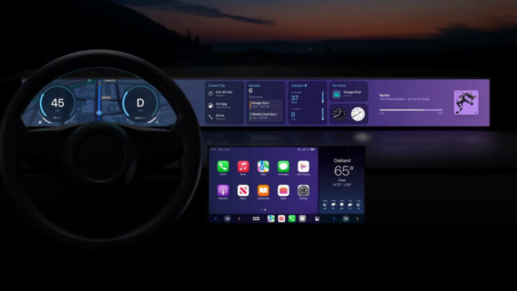 CarPlay — что нового. Новый интерфейс CarPlay задействует абсолютно все экраны в салоне автомобиля. Фото.