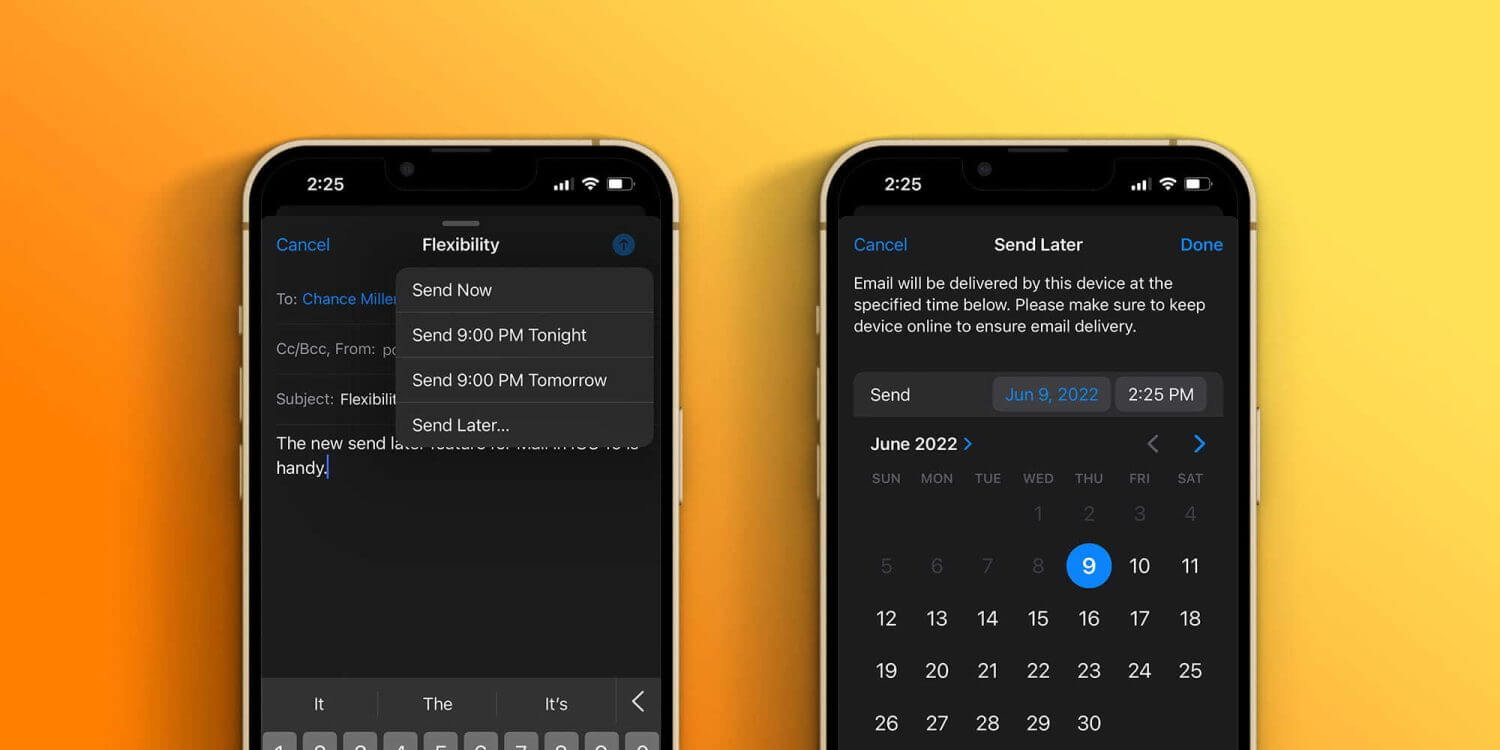 Отложенную отправку можно назначить на любое удобное время, лишь бы смартфон был в сети. Фото.