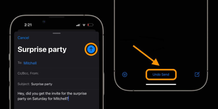 Кнопка «Отменить отправку» плохо видна на темной теме. Фото.