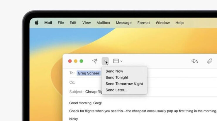 Как отменить отправку письма. в macOS Ventura можно будет планировать сообщения и отменять уже после отправки. Фото.