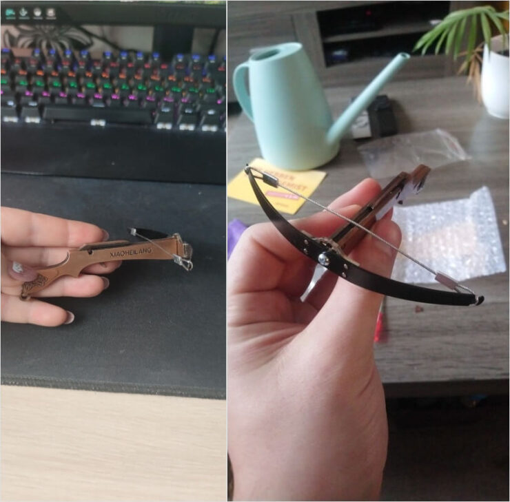 Арбалет, стреляющий зубочистками. Мини-арбалет — абсолютно бесполезная штука, но прикольная. Фото.