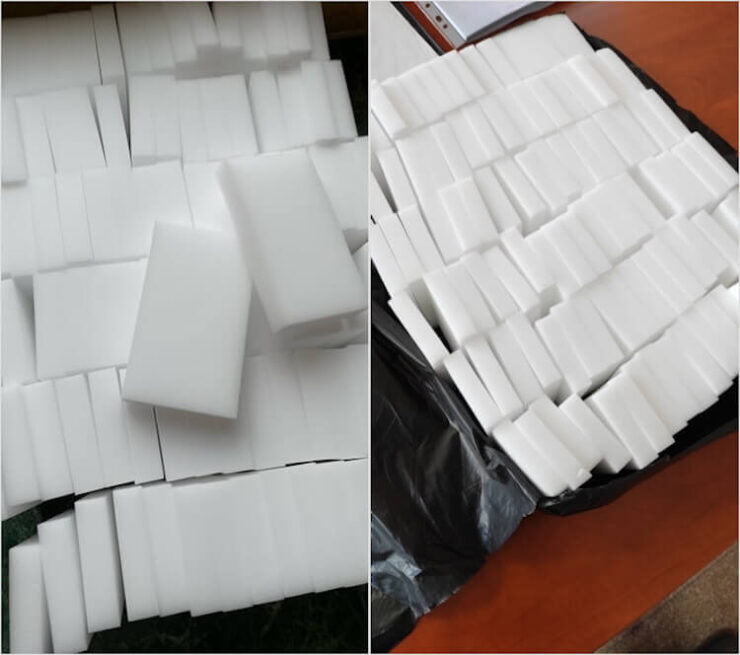 Меламиновые губки — АлиЭкспресс. В комплекте идёт сразу 100 меламиновых губок. Фото.