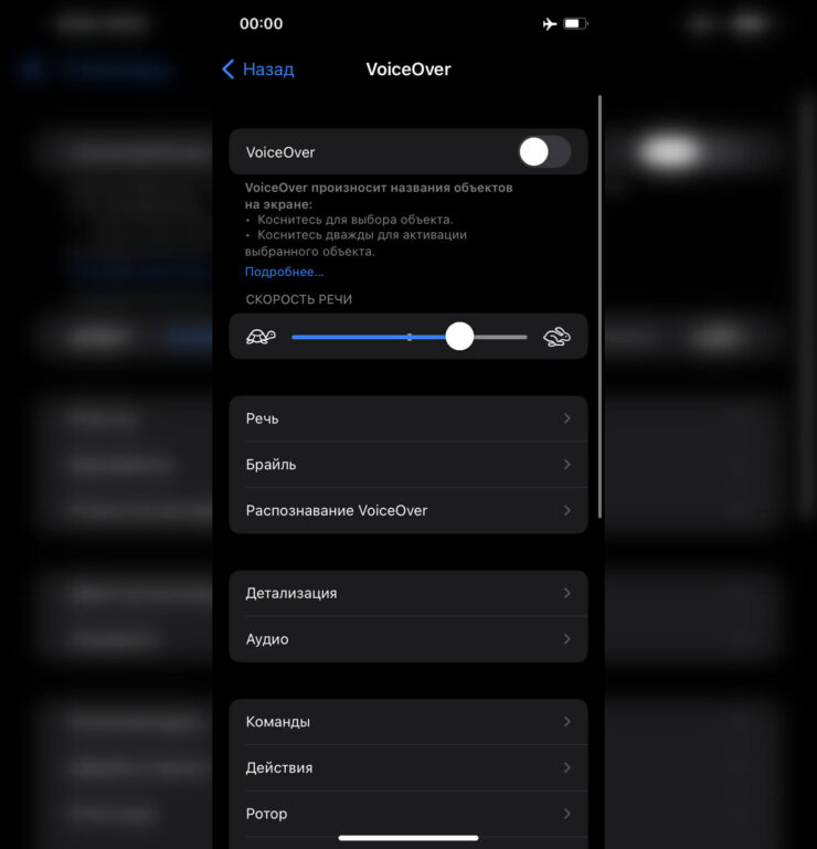 Как настроить VoiceOver. Очень полезная возможность для слабовидящих людей. Фото.
