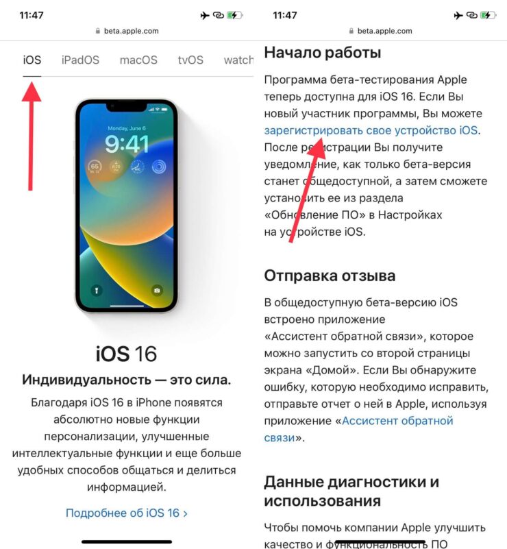 Здесь же можно установить и бета-версии операционных систем для других устройств. Фото.