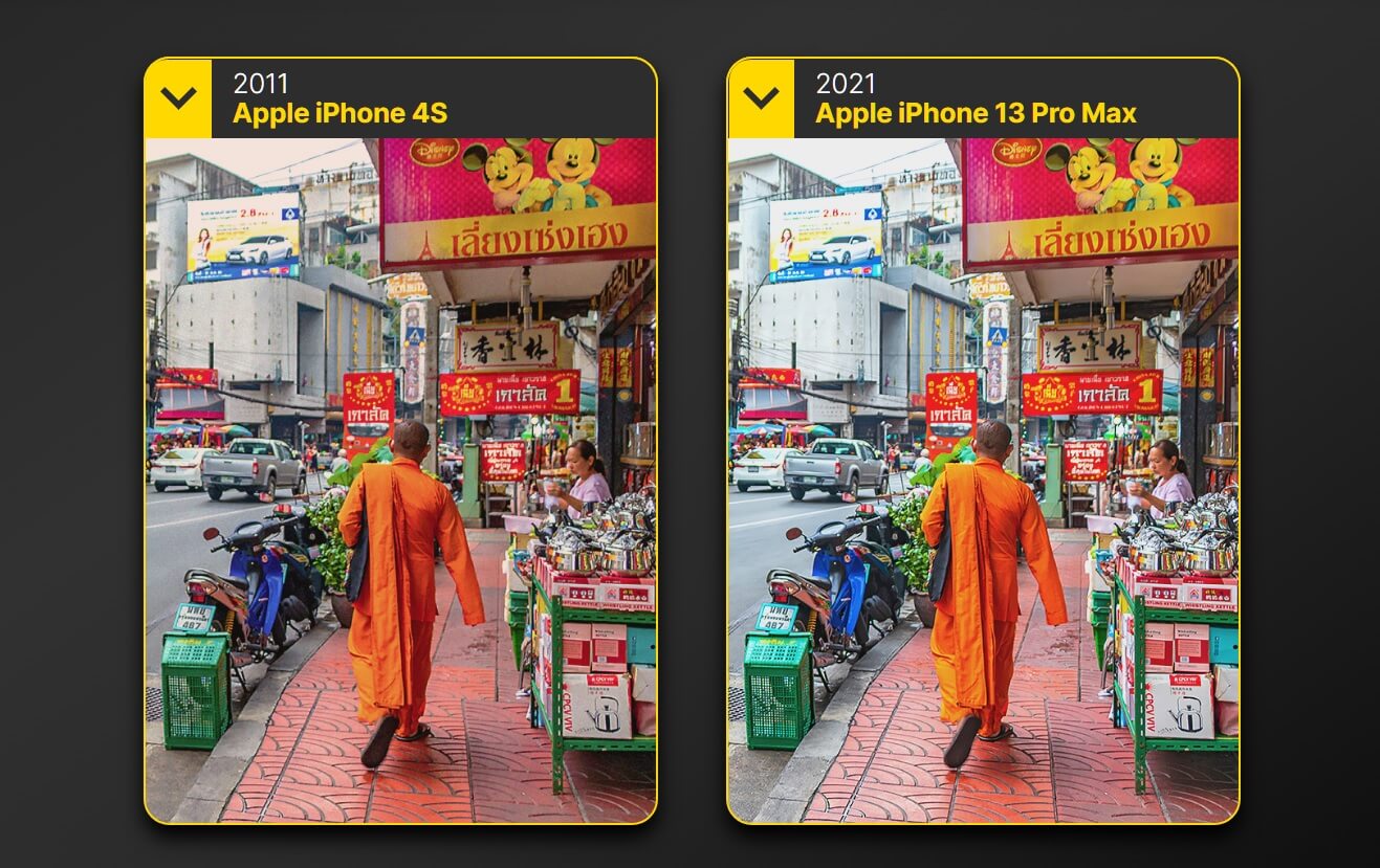 iPhone 4S демонстрирует схожую цветопередачу, что и iPhone 13 Pro Max. Фото.