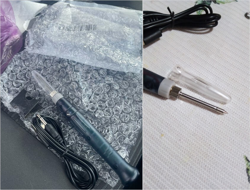 Этот паяльник работает даже от пауэрбанка. Фото.