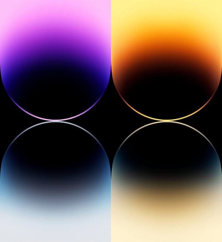 Оригинальные обои iPhone 14 Pro. Так выглядят обои для фиолетового (слева) и золотого (справа) iPhone 14 Pro. Фото.