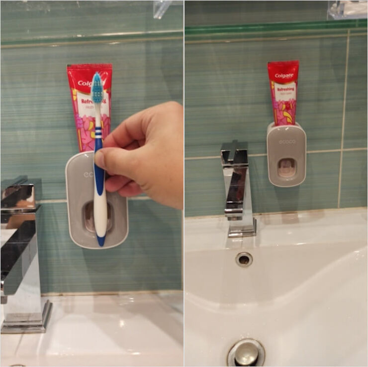 Дозатор для зубной пасты. Это очень удобная штука для большой семьи. Фото.