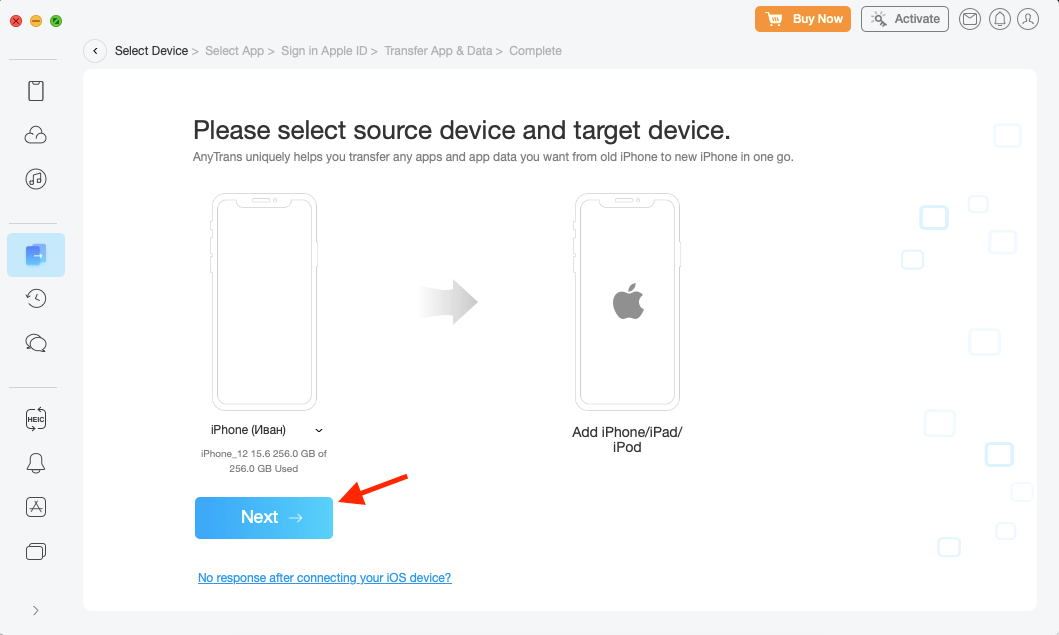 Просто подключите оба Айфона к ПК по проводу. Фото.